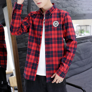 格子衬衫男2020新款潮流外穿格仔衫衣服男士长袖衬衣秋季薄款外套