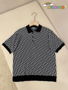 dior/迪奥 男士商务休闲polo衫满身老花字母提花翻领短袖t恤衫