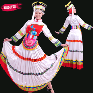 云南少数民族傈僳族服装民族风百褶裙舞台表演修身长裙套装女装