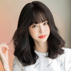假发女士中长发自然全头套日常韩式空气齐刘海披肩卷发整顶假发套