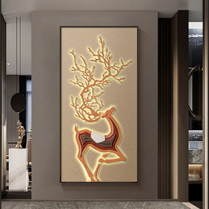 寓意好入户玄关装饰画现代轻奢高档福鹿进门壁画走廊楼梯竖版挂画