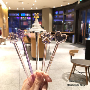 星巴克玻璃搅拌棒爱心粉色少女心水杯果汁咖啡引流棒