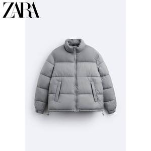 二月ZARA特价精选男装浅灰色立领棉服保暖夹克外套3918550811