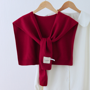 红色针织毛线小披肩女春秋夏季空调护颈外搭配裙子衬衫网红薄围巾