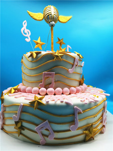 音乐人话筒麦克风庆典开业翻糖蛋糕创意定制 上海北京杭州同城