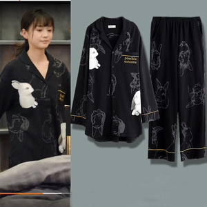 代购gp秦以悦同款兔睡衣女秋冬纯棉家居服宽松大码可外穿长裤套装
