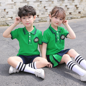 幼儿园园服夏装纯棉六一运动会班服套装小学生夏季校服绿色毕业服