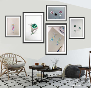 手绘珠宝设计工作室装饰画 钻戒裸石珍珠图相框画珠宝店宣传挂画