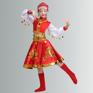 新款特价表演服儿童演出服民族蒙族女童筷子舞蹈服蒙古舞服装裙装