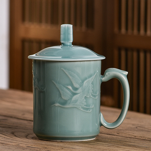 001人付款淘宝青瓷男女高档茶杯带盖泡茶杯个人陶瓷办公杯老板会议