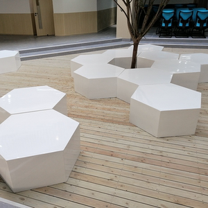 艺术坐凳商场美陈玻璃钢六边形休闲座椅几何图形拼接组合等候椅