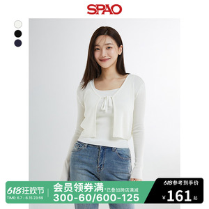 SPAO韩国同款2024年春夏新款女士时尚甜美系带毛衣开衫SPCKE26G11