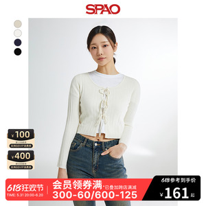 SPAO韩国同款2024年春夏新款女甜美系带短款毛衣开衫SPCKE12G80