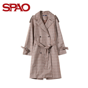 SPAO新款女式时尚简约系带格子风衣SPJH822S11