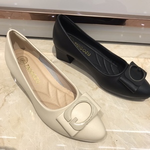 珍妮公主2199粗跟跟高4.5厘米浅口圆扣女鞋单鞋