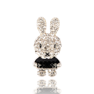 银色满钻卡通兔子长耳朵兔手机钻壳时尚服装手工装饰diy合金饰品
