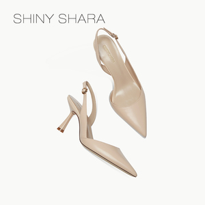 Shiny Shara/诗莎春夏季新款裸色尖头侧后空细跟高跟鞋时装凉鞋女