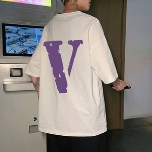 v字短袖男夏季潮牌t恤男潮流宽松高街设计感小众ins港风百搭衣服