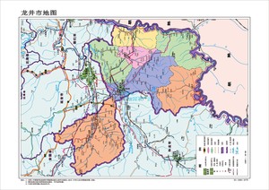 延边朝鲜族自治州龙井市地图交通水系卫星地形政区打印油画布挂图