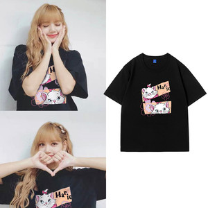 blackpink lisa明星同款玛丽猫联名t恤女迪士尼卡通纯棉短袖上衣