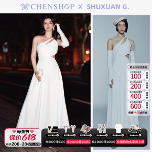 SHUXUAN G.宴会气质白色镂空长袖连衣裙礼服裙CHENSHOP设计师品牌