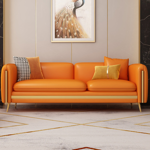轻奢沙发小户型北欧风简约现代客厅家用皮艺双三人科技布橙色沙发