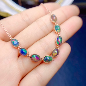 天然炫彩黑欧泊手链女日韩时尚925银镀18k金镶嵌火彩爆闪颜色漂亮