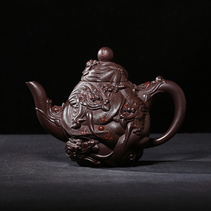 台湾回流拍卖级老紫砂壶超大品大师葛岳纯制紫泥全手工九龙壶大号
