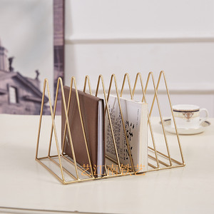 ins北欧桌面简易铁艺书架办公室桌上书挡简约杂志收纳架创意书立