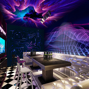 酒吧墙纸壁画3d主题ktv包厢背景墙电路板科技vr未来网吧网咖壁纸