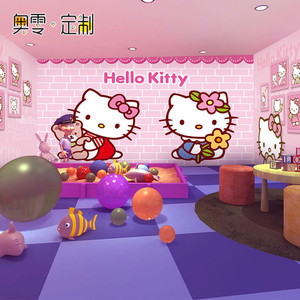 定制主题酒店壁纸卧室女儿童房卡通墙纸壁画hello kitty猫背景墙