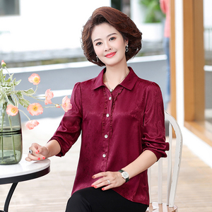 中年妈妈装春夏长袖衬衫薄款洋气翻领上衣中老年人女夏装衬衣50岁