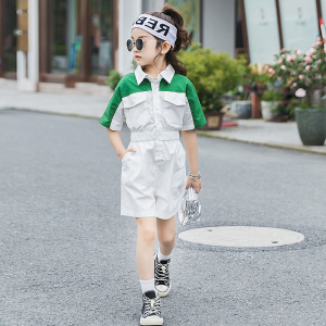 童装连体裤女童2022新款韩版潮儿童洋气夏装中大童撞色工装连身裤