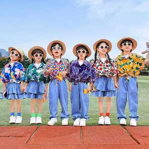 儿童啦啦队演出服小学生运动会服装拉拉操合唱表演服复古港风衬衫