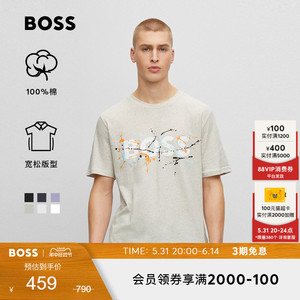 【100%棉】HUGO BOSS雨果博斯彩色平纹针织布宽松休闲短袖T恤