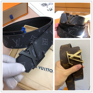 正品lv路易威登经典款皮带男士老花金扣黑花黑扣双面真皮商务腰带