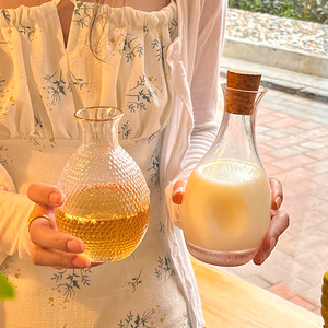 新中式茶馆冷萃茶杯玻璃杯壶托盘套装锤纹清酒壶创意冷泡茶水杯子