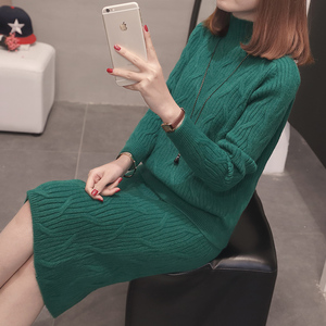 气质毛衣两件套毛衣裙冬季加厚过膝半身裙半高领打底衫针织套装裙
