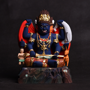 唐密忿怒三面大黑天 清刀雕刻纯手工制作唐密木雕佛像