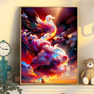 浴火凤凰数字油画手绘画画diy填充色画神兽朱雀油彩画丙烯装饰画