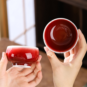 茶盏色釉个人单杯陶瓷窑杯品茗主人功夫茶杯景德镇郎红专用茶杯