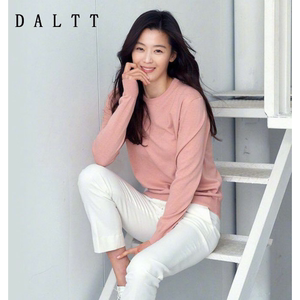 daltt2021春新全智贤明星同款衣服粉色圆领毛衣针织衫女打底上衣