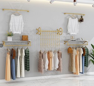 服装店展示架上墙壁挂式金色套装组合档口挂衣架女装店铺服装货架