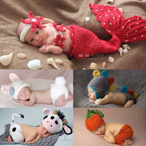 婴儿拍照美人鱼衣服 宝宝满月百天照服装 手工编织卡通毛线衣道具