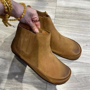 a8-87-贞贞原创秋季猪皮革圆头女鞋高帮休闲平跟单鞋