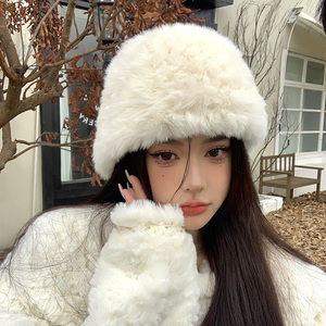 冬季毛绒渔夫帽子女韩版新款时尚保暖仿兔毛帽大头围显脸小毛线帽