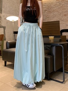 kumikumi设计感蓬蓬工装花苞裙半身裙女装夏季高腰显瘦A字裙长裙
