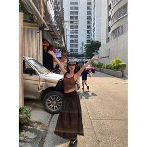 kumikumi美式辣妹套装女性感豹纹吊带背心夏季蛋糕裙半身裙两件套