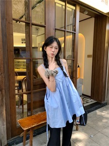 kumikumi小个子减龄吊带背心女装夏季设计感绑带宽松休闲无袖上衣