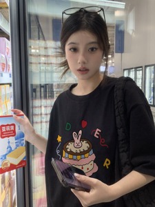kumikumi蛋糕卡通印花短袖T恤女装2024春季宽松休闲百搭套头上衣